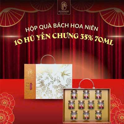 Hộp Quà Bách Hoa Niên 10 Hũ Yến Chưng Đông Trùng Hạ Thảo 35% 70ml