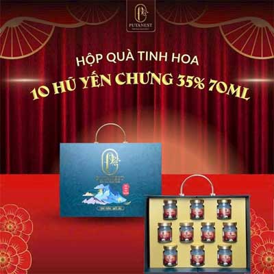 Hộp Quà Tinh Hoa 10 Hũ Yến Chưng Đông Trùng Hạ Thảo 35% 70ml